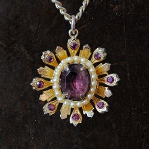 Vintage Victorian Style Amethyst and Seed Pearl Necklace